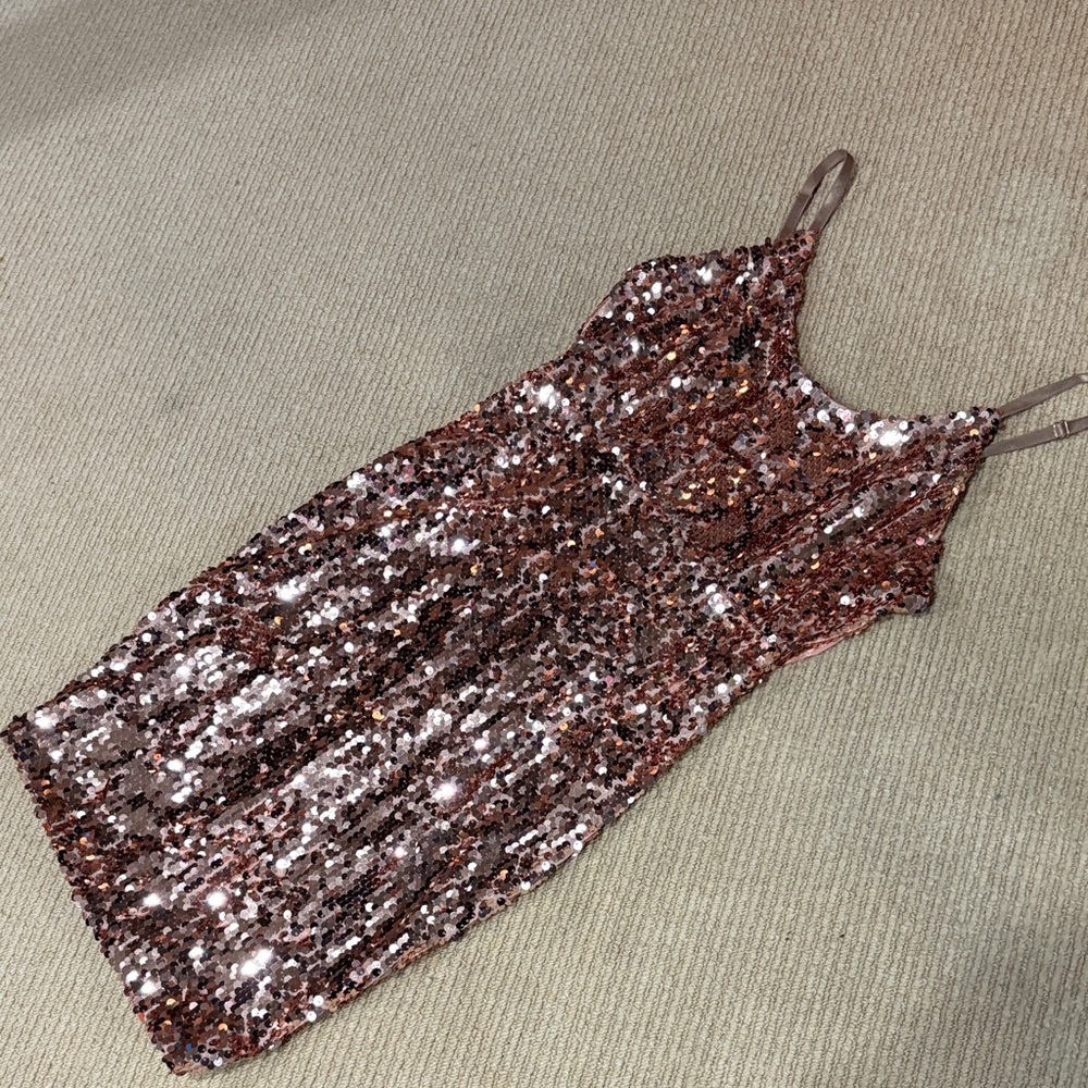 Rose Gold Sequin Mini Dress